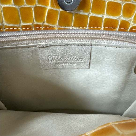 Revillon Bianco Pearlized patent leather yellow faux croc tote.  Made in Italy. - Picture 3 of 7
